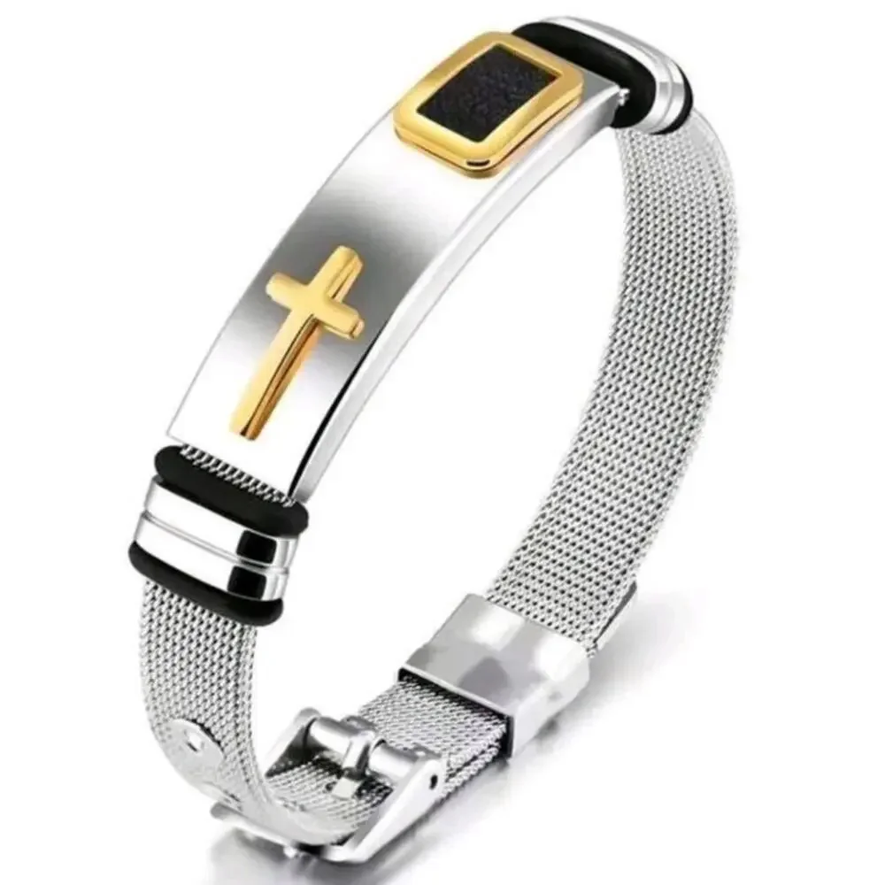 Silver & Gold Cross Bracelet Stainless Valentine's Birthday Anniversary Gift NEW